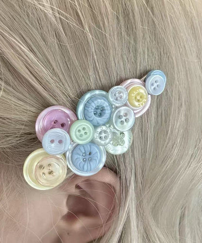 Women's Hairpin Blue Acrylic Button Design 1