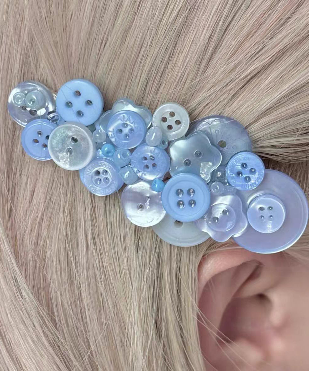 Women's Hairpin Blue Acrylic Button Design 3