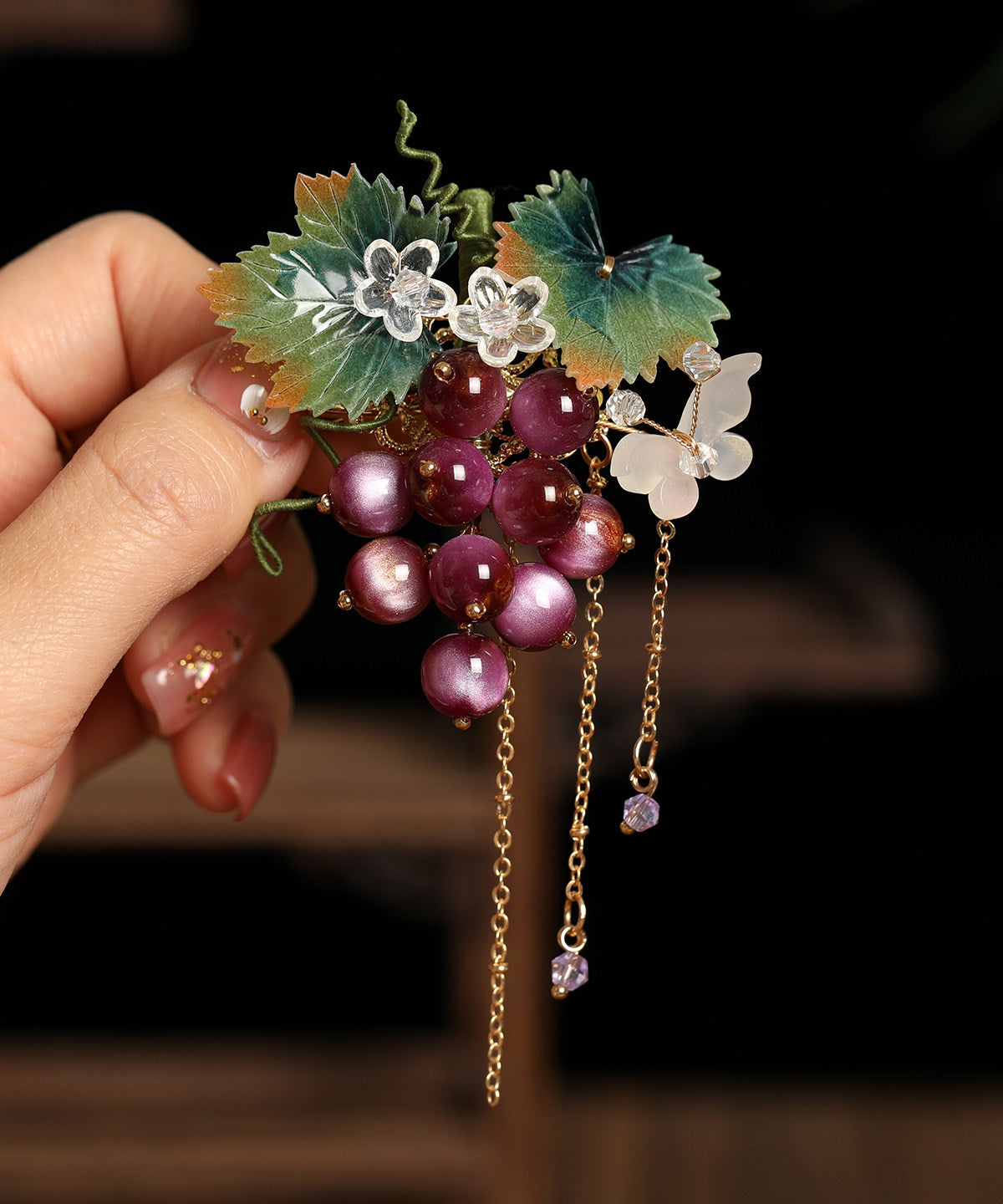 Women's Hairpin Pair with Grape Tassel Design 1