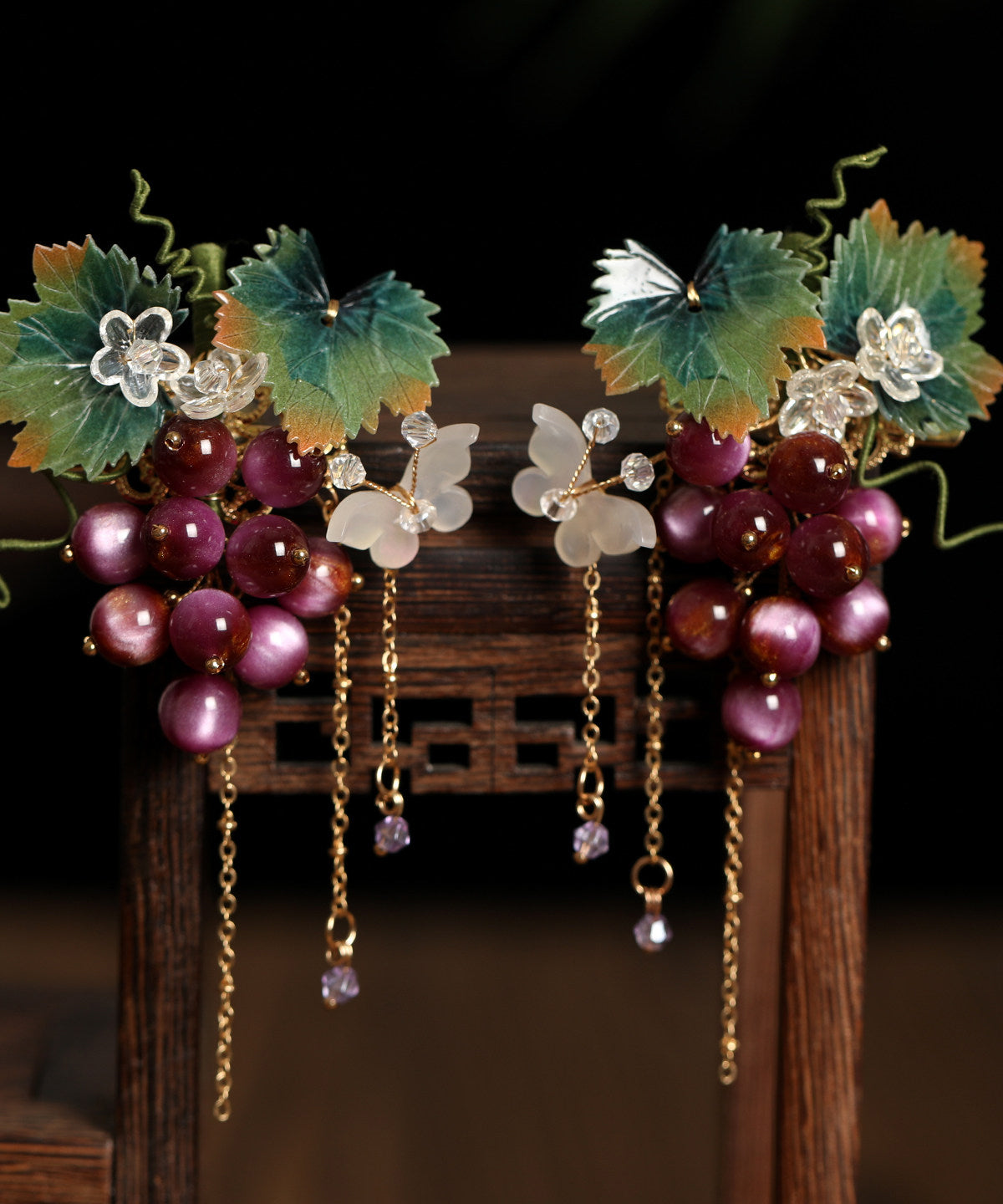 Women's Hairpin Pair with Grape Tassel Design 2