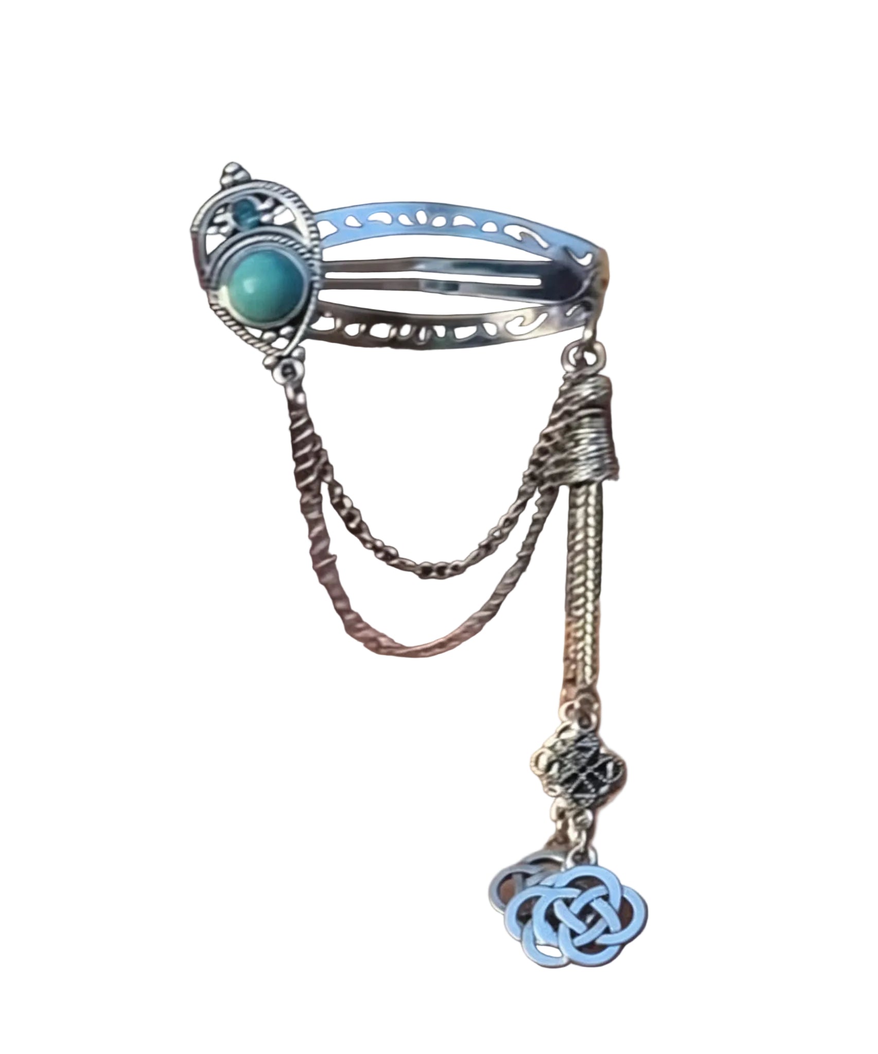 Women's Hairpin Tassel Accent with Sterling Silver and Turquoise Detail 1