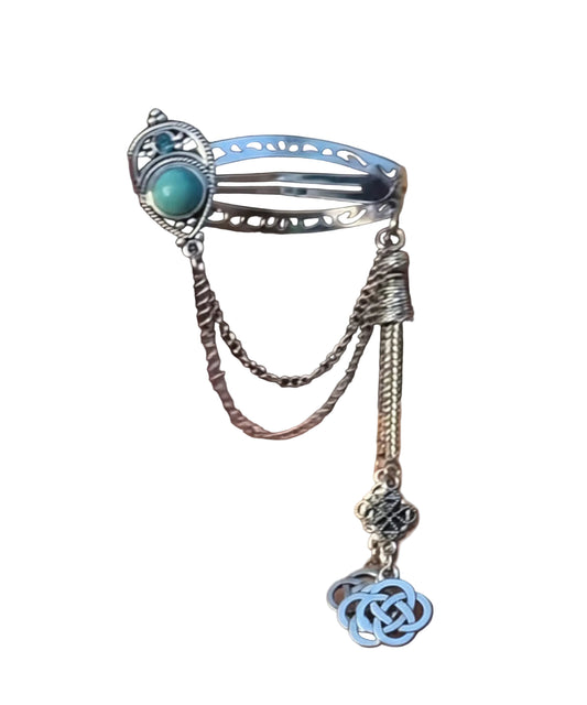 Women's Hairpin Tassel Accent with Sterling Silver and Turquoise Detail 1