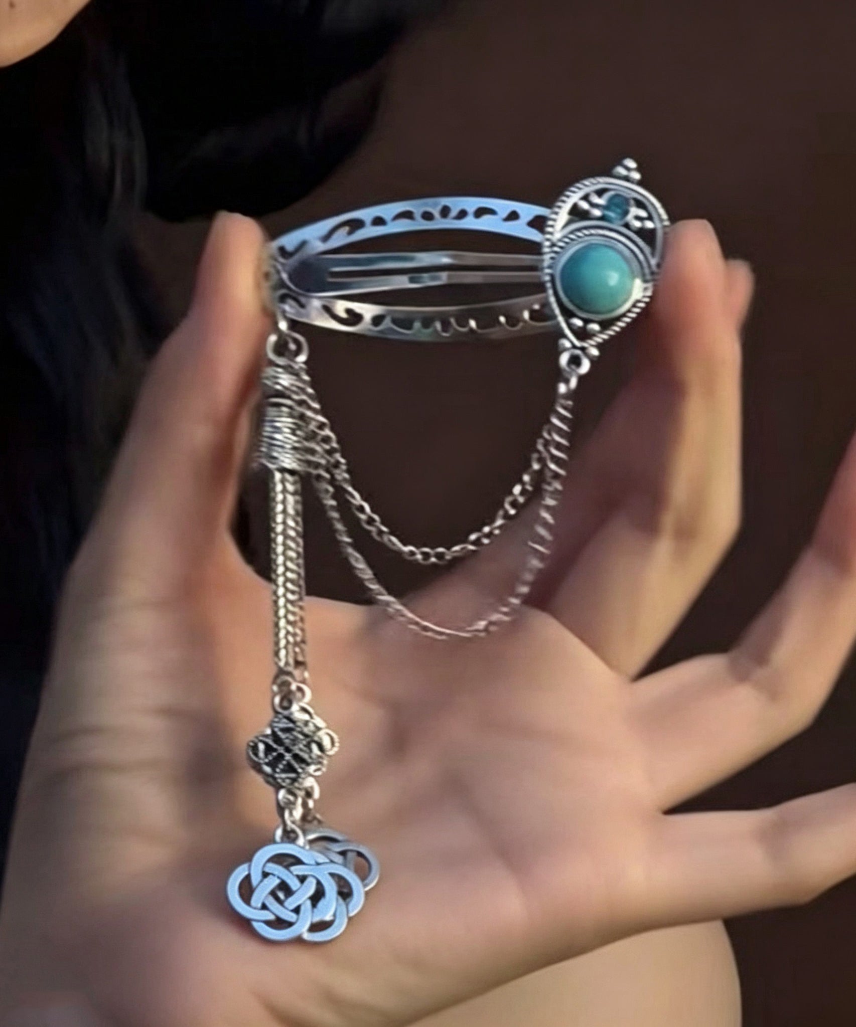 Women's Hairpin Tassel Accent with Sterling Silver and Turquoise Detail 3