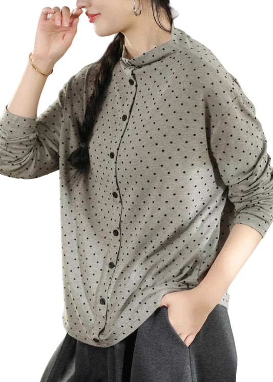 Women's Half High Neck T-Shirt with Dot Pattern 0