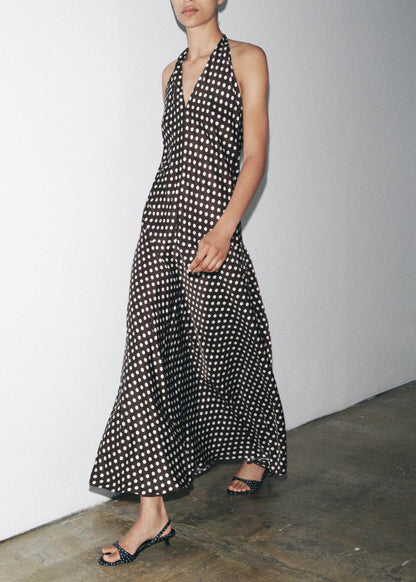 Women's Halter Dress V Neck Dot Print Ankle Length Sleeveless 1