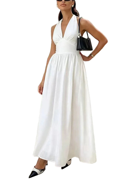 Women's Halter Dress V Neck Summer Style 0