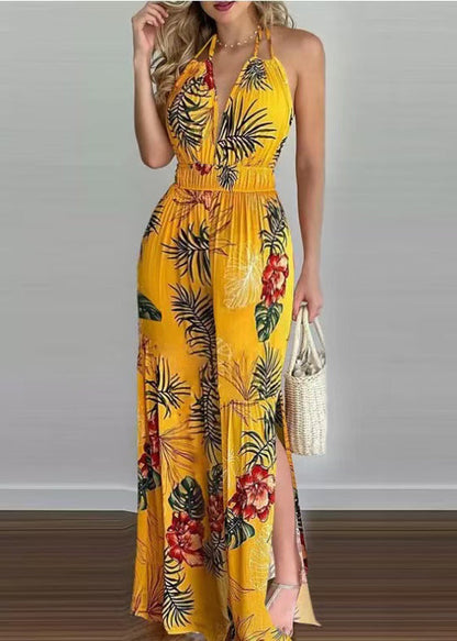 Women's Halter Jumpsuit Backless Print with Elastic Waist 1
