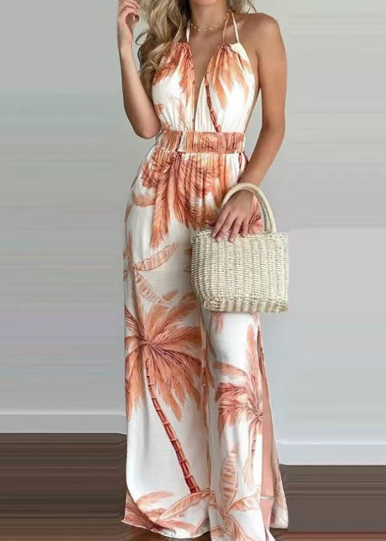 Women's Halter Jumpsuit Backless Print with Elastic Waist 2