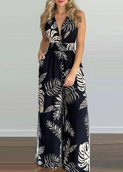 Women's Halter Jumpsuit Backless Print with Elastic Waist 3