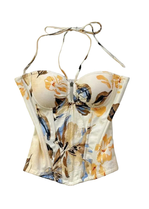 Women's Halter Tank Top Drawstring Print Casual Summer Style 0