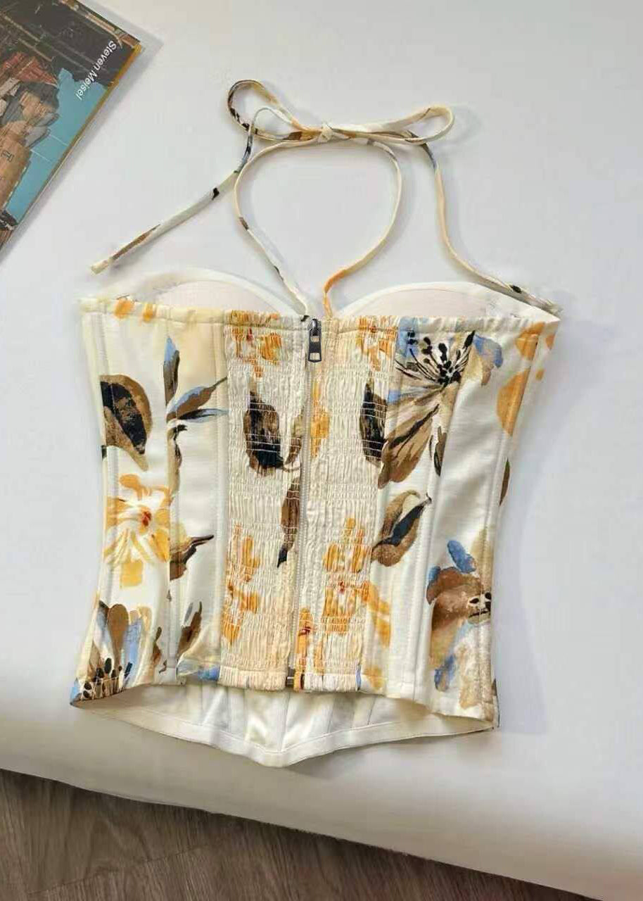 Women's Halter Tank Top Drawstring Print Casual Summer Style 1