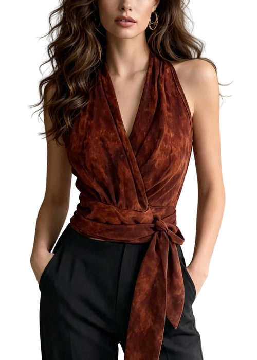 Women's Halter Tank Top Tie Waist Summer Style 0