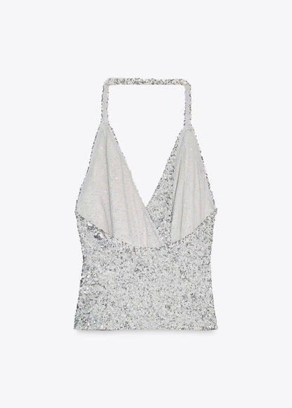 Women's Halter Top Backless Sleeveless Sequined Style 4