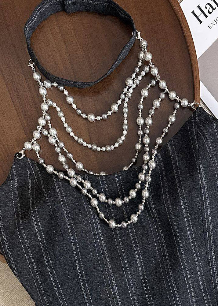Women's Halter Top Striped Pearl Detail Summer Style 2