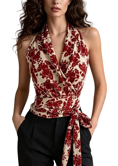 Women's Halter Top Tie Waist Printed Summer Style 0
