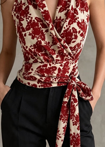 Women's Halter Top Tie Waist Printed Summer Style 3
