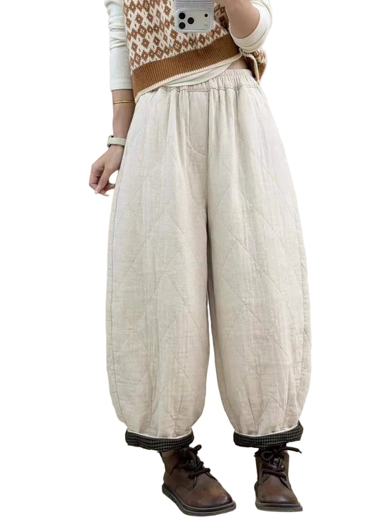 Women's Harem Crop Pants Quilted Loose Fit 0