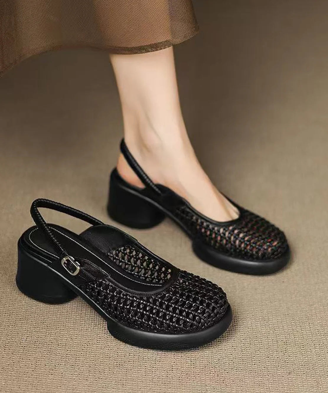 Women's High Heel Sandals Buckle Strap Woven Design 0