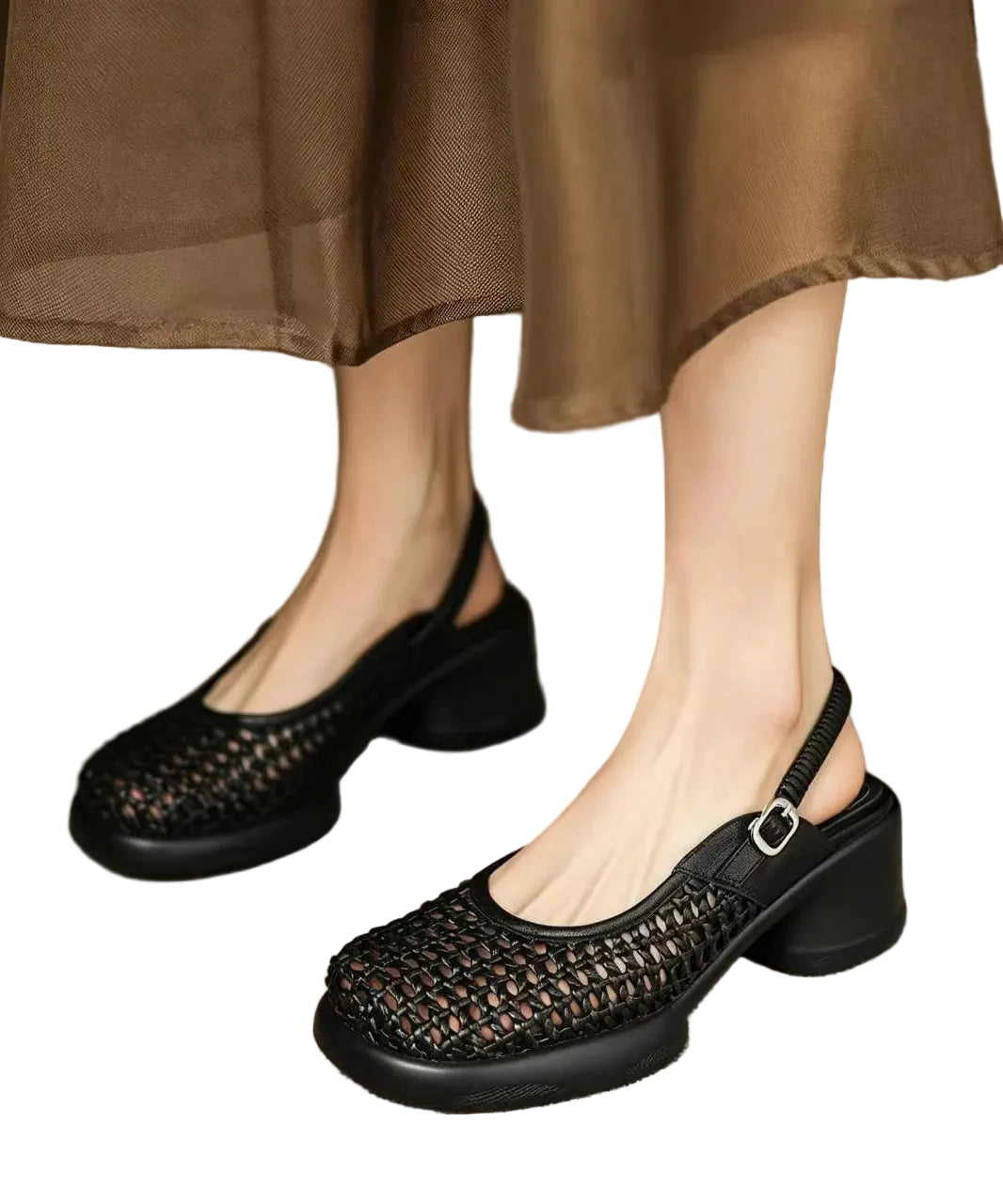 Women's High Heel Sandals Buckle Strap Woven Design 1