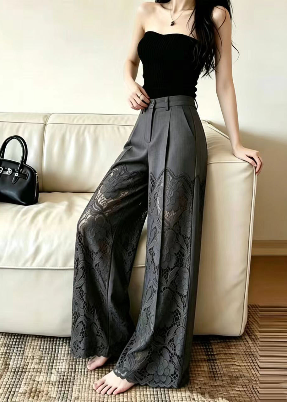 Women's High Waist Patchwork Lace Pants Casual Summer Style 4