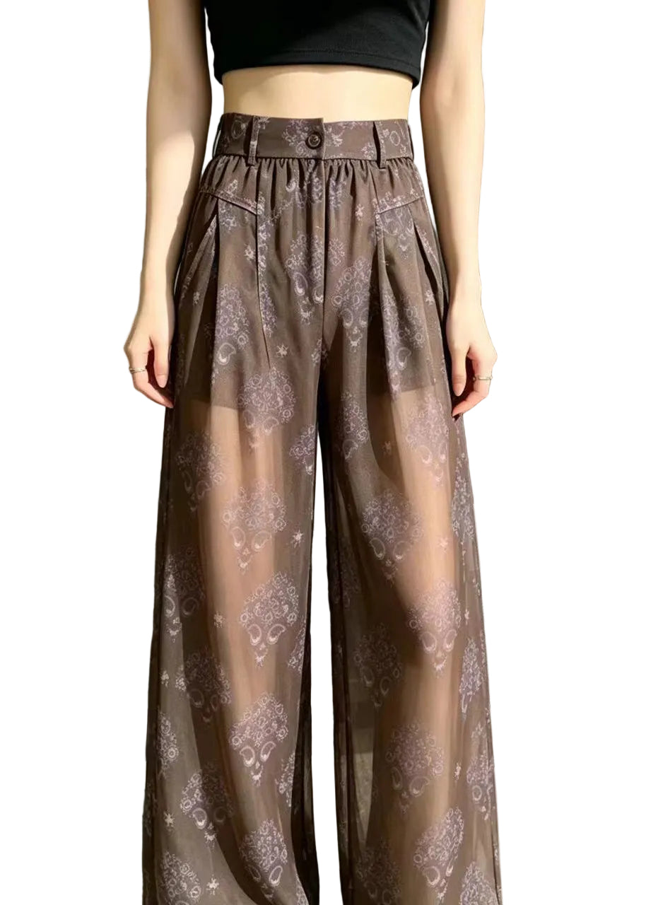 Women's High Waist Printed Sheer Pants Summer Style 0