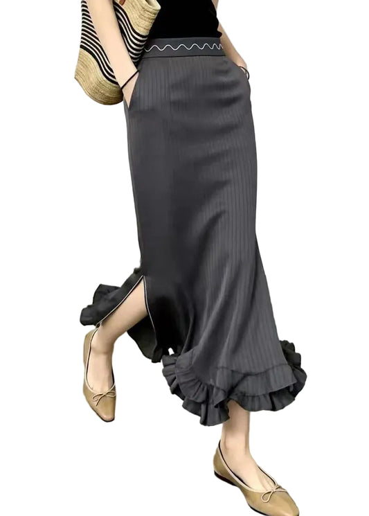 Women's High Waist Striped Mermaid Skirt with Pockets 0