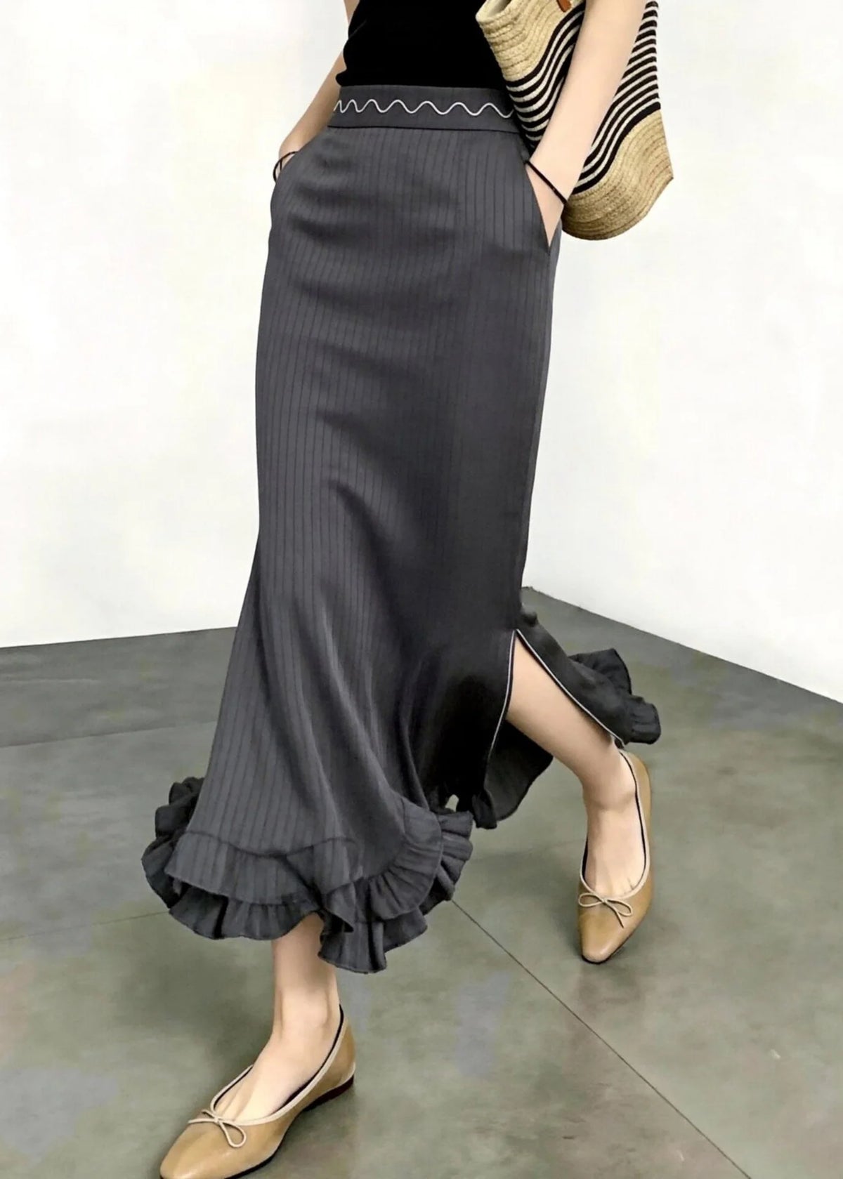 Women's High Waist Striped Mermaid Skirt with Pockets 2