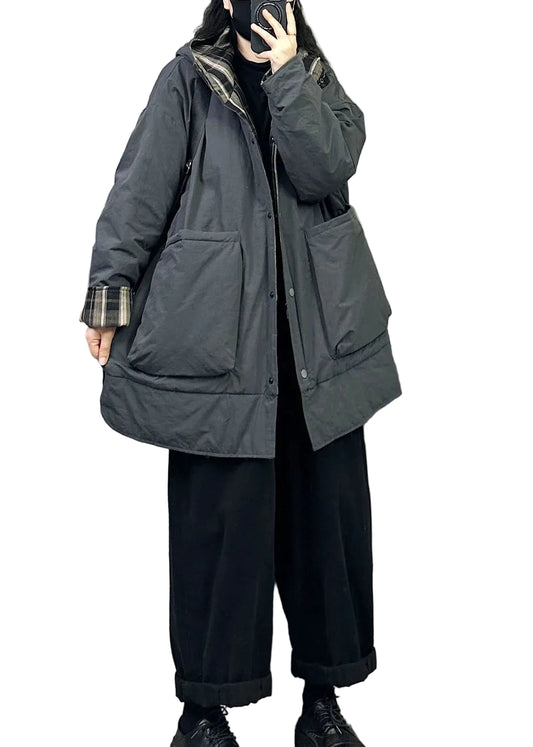 Women's Hooded Coat Reversible with Pockets 0