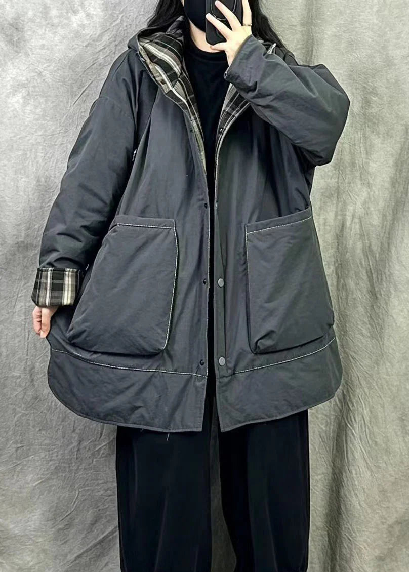 Women's Hooded Coat Reversible with Pockets 1