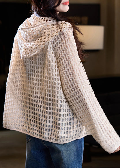Women's Hooded Knit Coat Hollow Out Design 3