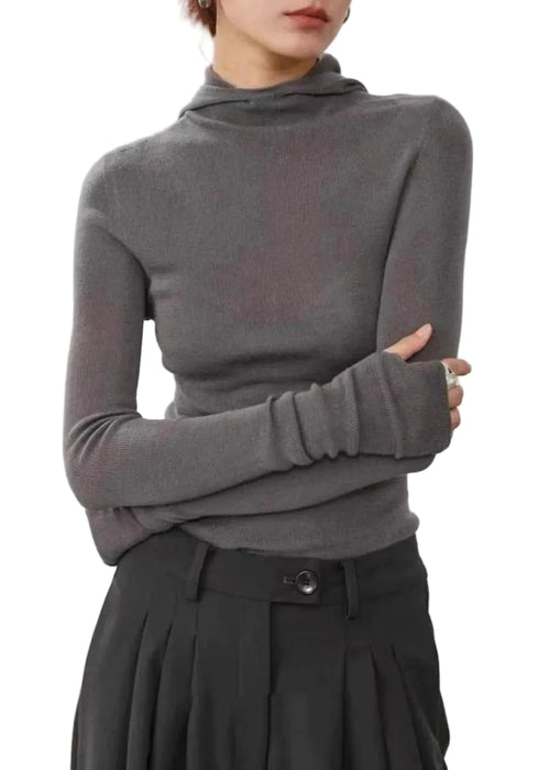 Women's Hooded Knit Sweater Slim Fit Layered Style 0