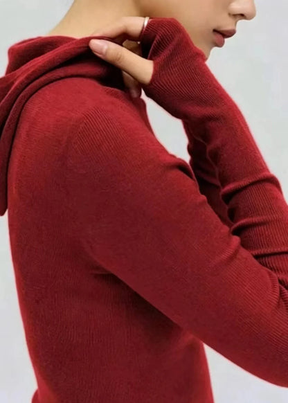 Women's Hooded Knit Sweater Slim Fit Layered Style 1