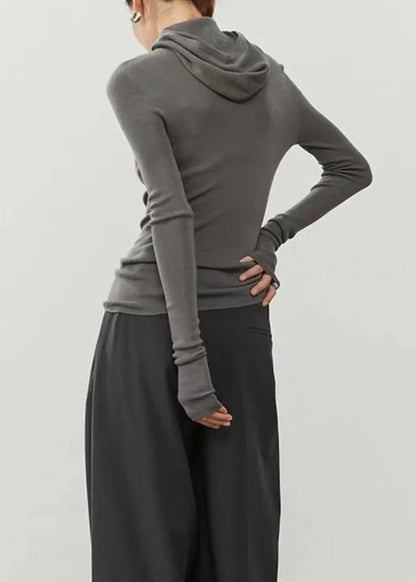 Women's Hooded Knit Sweater Slim Fit Layered Style 4