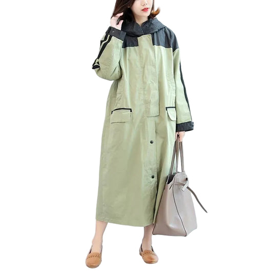Women's Hooded Maxi Coat Patchwork Style Plus Size 0