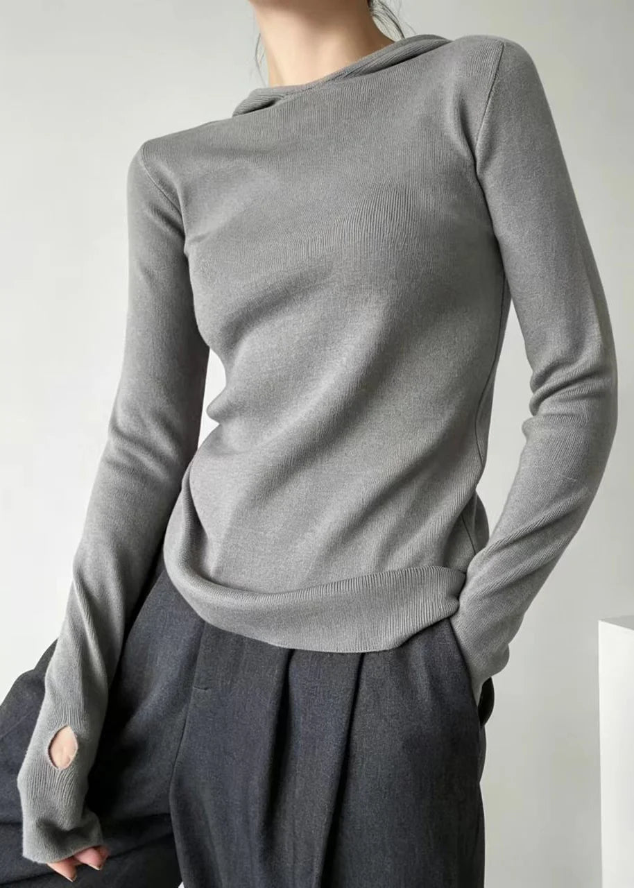 Women's Hooded Sweater Long Sleeve with Thumb Holes 1