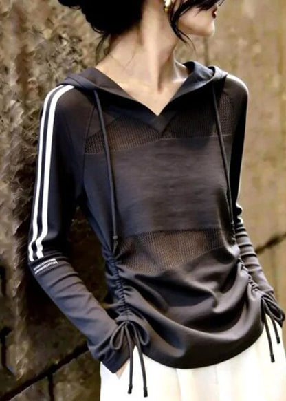Women's Hooded Top Striped Patchwork Drawstring 2