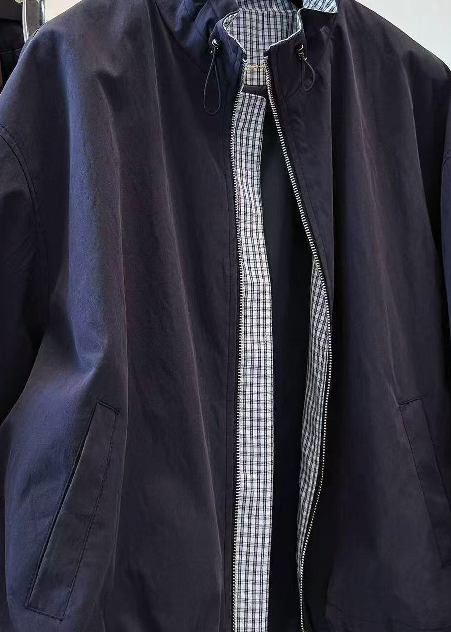 Women's Jacket Stand Collar Patchwork Plaid Drawstring 2