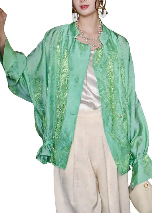 Women's Jacquard Coat Stand Collar Batwing Sleeve 0