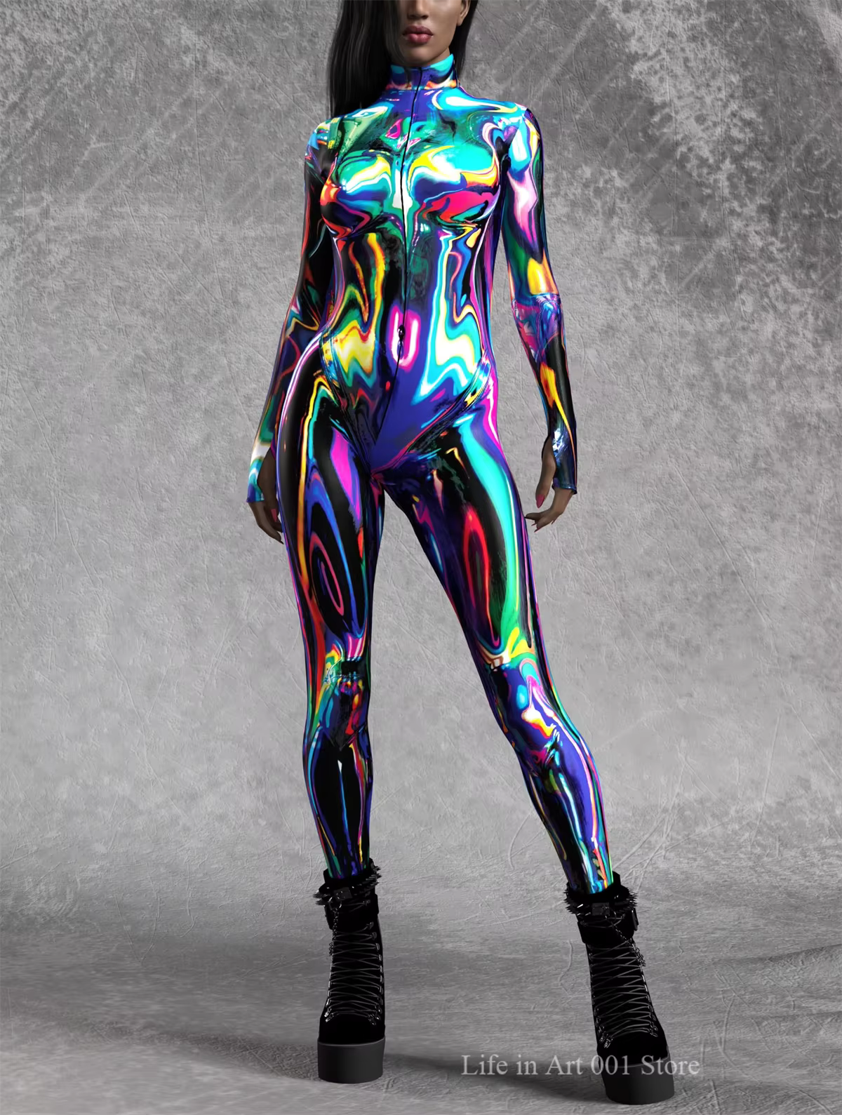 Women's Jumpsuit 3D Chrome Print Steampunk Style 1