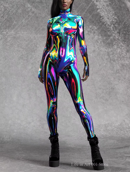 Women's Jumpsuit 3D Chrome Print Steampunk Style 1