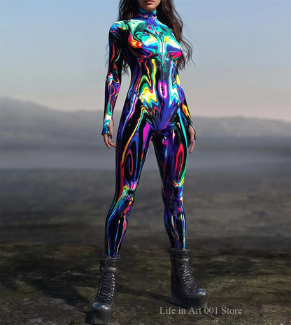 Women's Jumpsuit 3D Chrome Print Steampunk Style 2