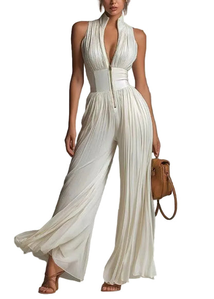 Women's Jumpsuit Sleeveless Zip-Up with Textured Print 0