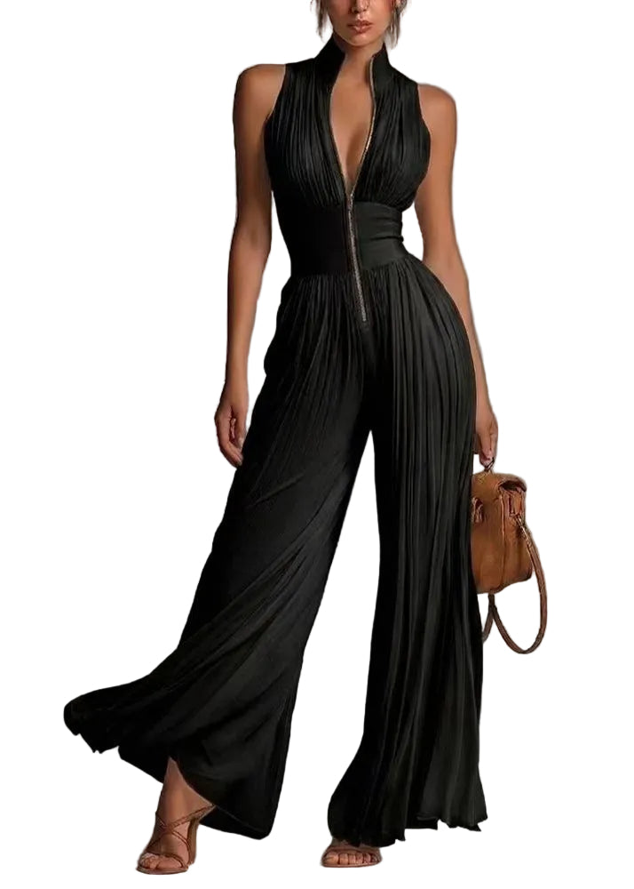 Women's Jumpsuit Textured Zip-Up Design 0