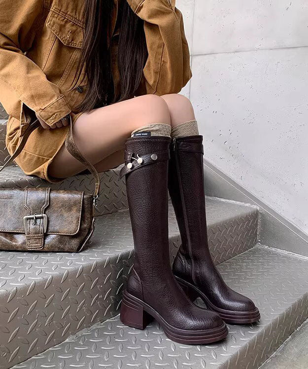 Women's Knee Boots Chunky Heel Boho Style 0