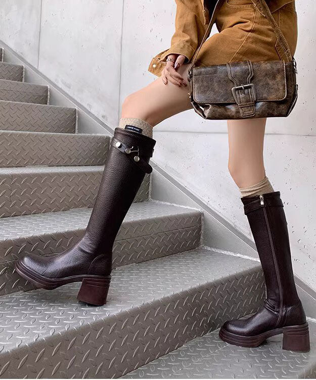 Women's Knee Boots Chunky Heel Boho Style 1
