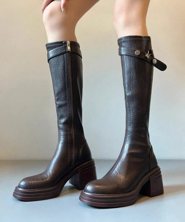 Women's Knee Boots Chunky Heel Boho Style 3