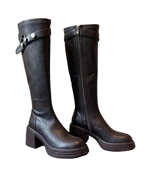 Women's Knee Boots Chunky Heel Boho Style 4