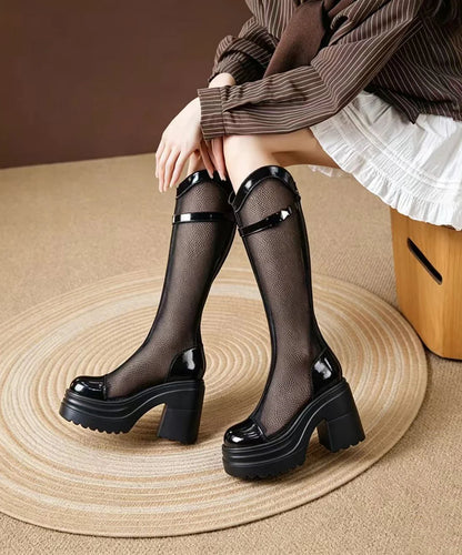 Women's Knee Boots Chunky Heel Buckle Strap 2