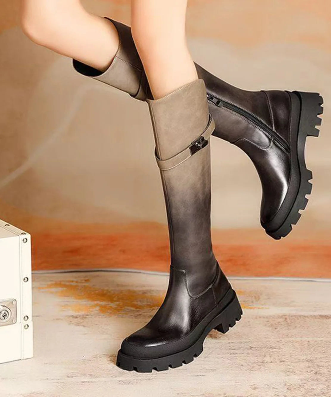 Women's Knee Boots Chunky Heel Vintage Style 0