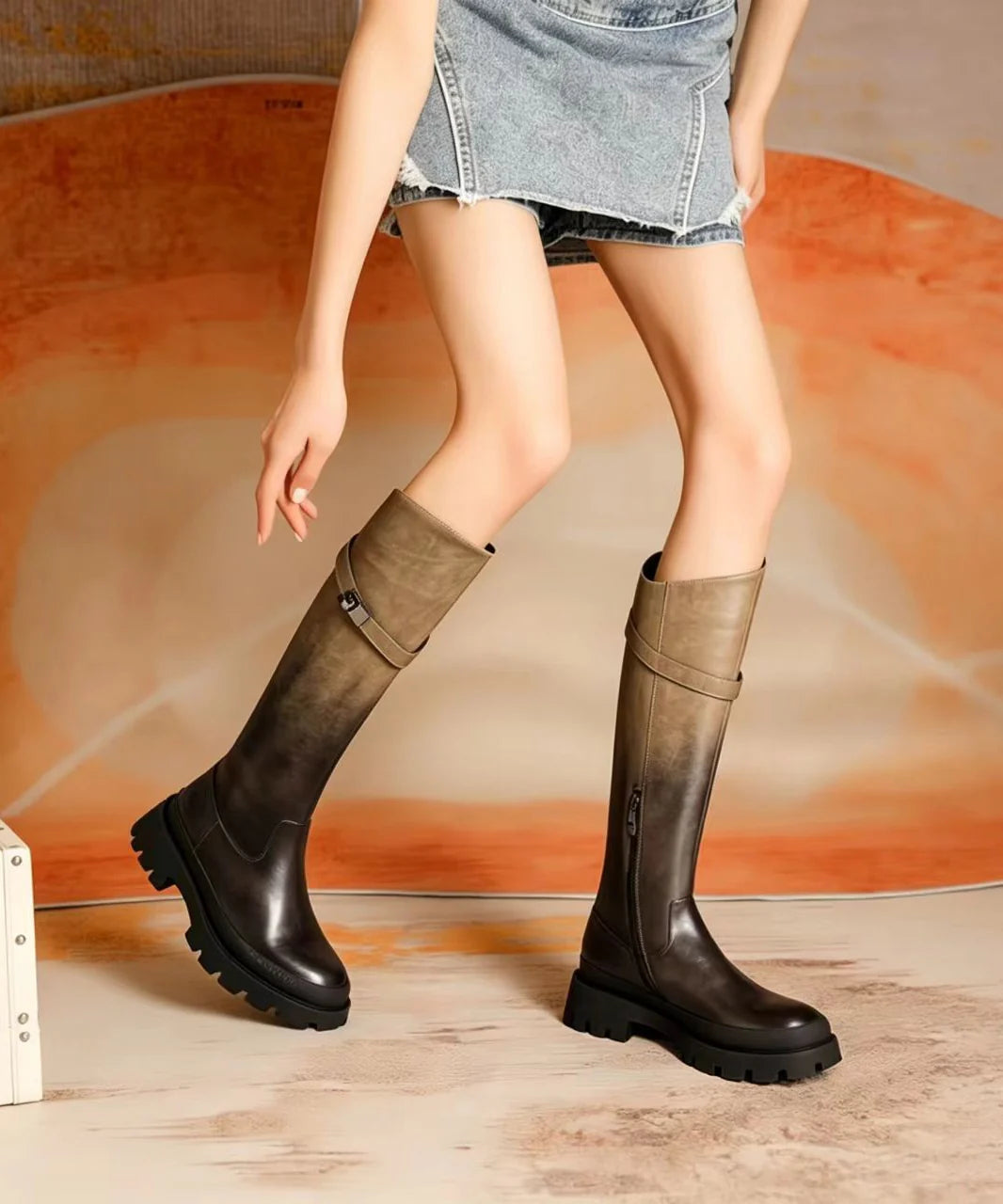 Women's Knee Boots Chunky Heel Vintage Style 3